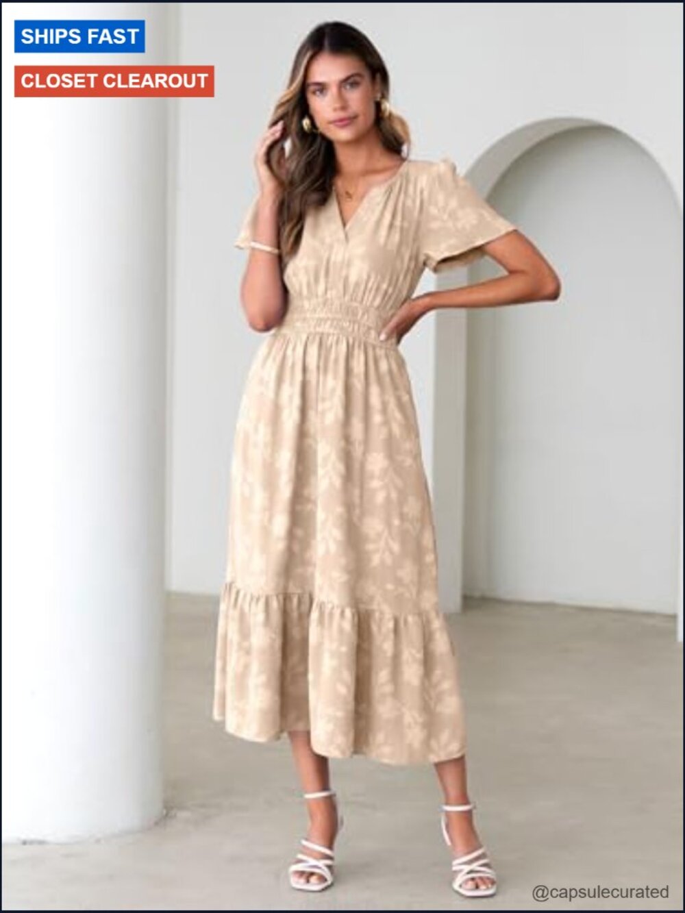 Boho Maxi Dress Semi Formal Wedding Guest Short Sleeve V-Neck Empire Waist Long - Picture 6 of 7